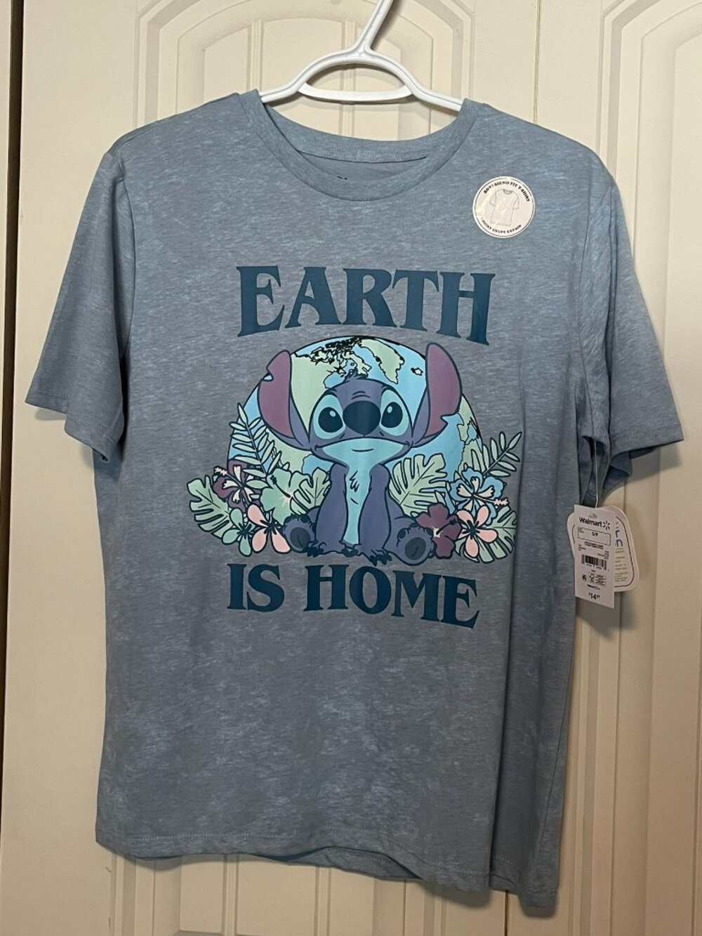 Disney Stitch Earth Is Home Graphic Tee Blue Grey Small NWT